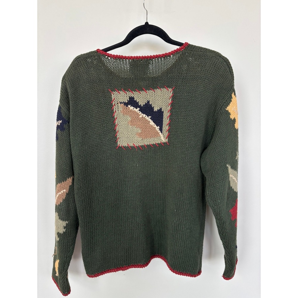 Christopher & Banks Green Hand Embroidered Fall Leaf Cardigan Sweater Medium - Picture 2 of 11